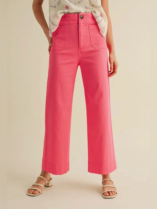 &merci Denim - High-Rise Cropped Wide-Leg Jeans in Bright Pink